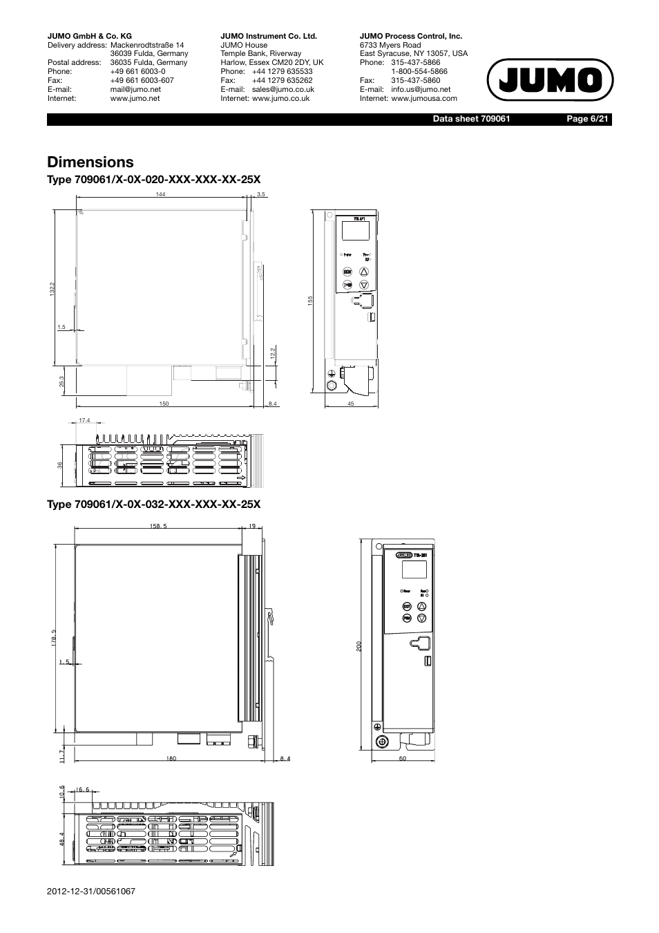 Dimensions | JUMO 709061 TYA 201 - Single-Phase Power Controller Data Sheet User Manual | Page 6 / 21