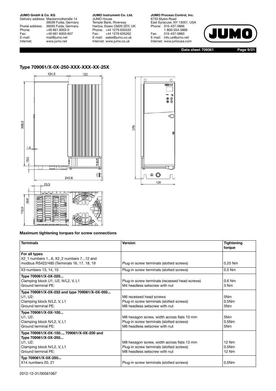 JUMO 709061 TYA 201 - Single-Phase Power Controller Data Sheet User Manual | Page 9 / 21