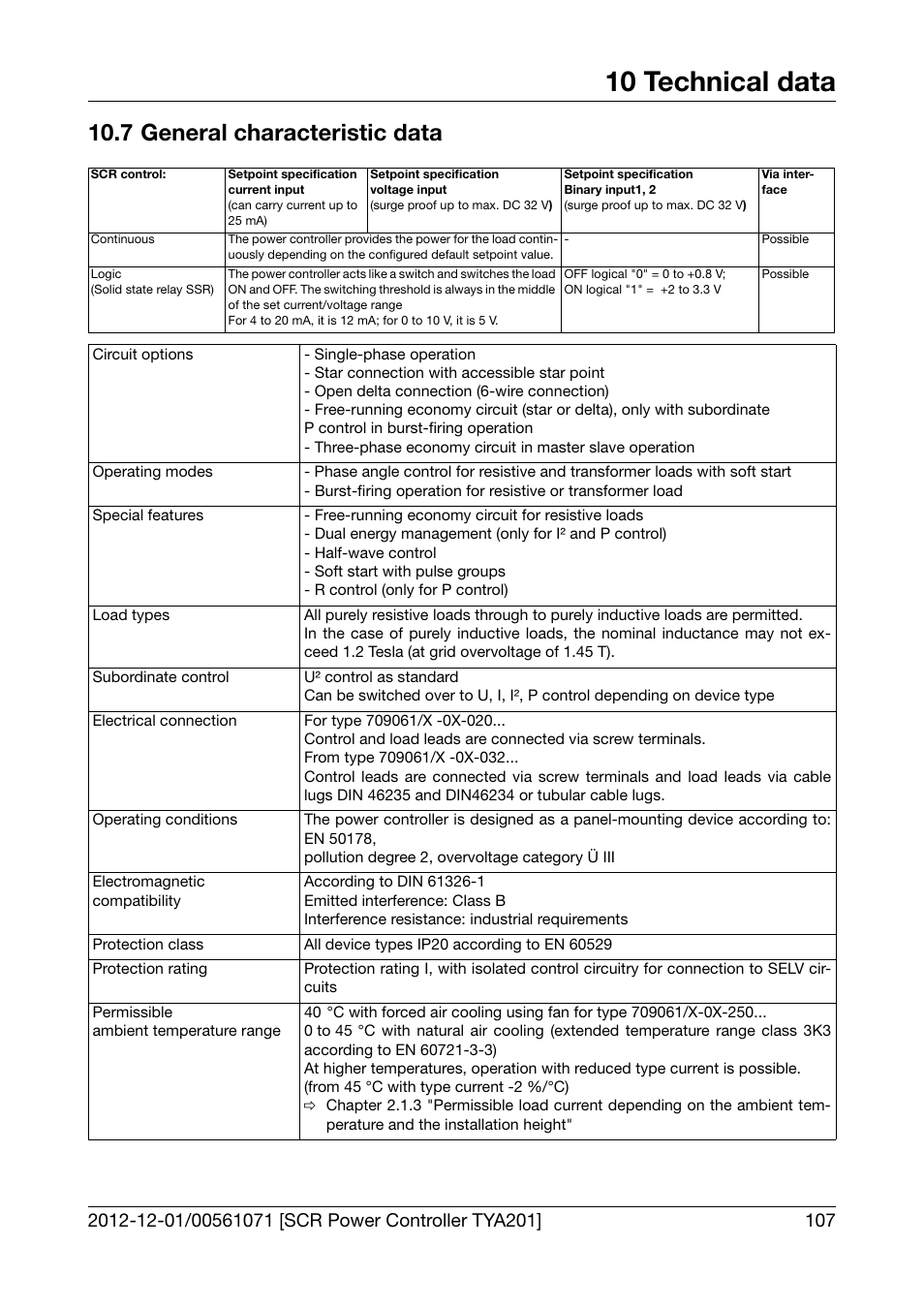 7 general characteristic data, General characteristic data, 10 technical data | JUMO 709061 TYA 201 - Single-Phase Power Controller Operating Manual User Manual | Page 109 / 112