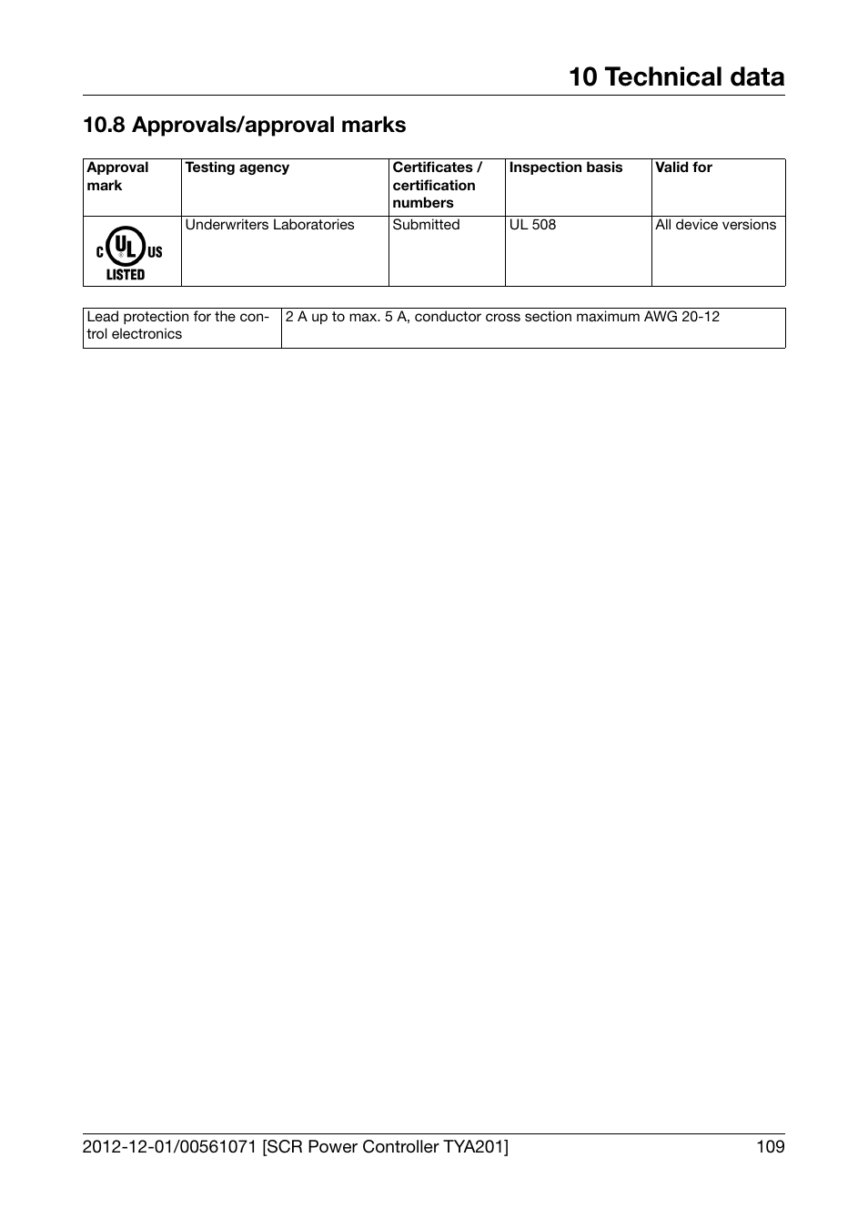 8 approvals/approval marks, Approvals/approval marks, 10 technical data | JUMO 709061 TYA 201 - Single-Phase Power Controller Operating Manual User Manual | Page 111 / 112