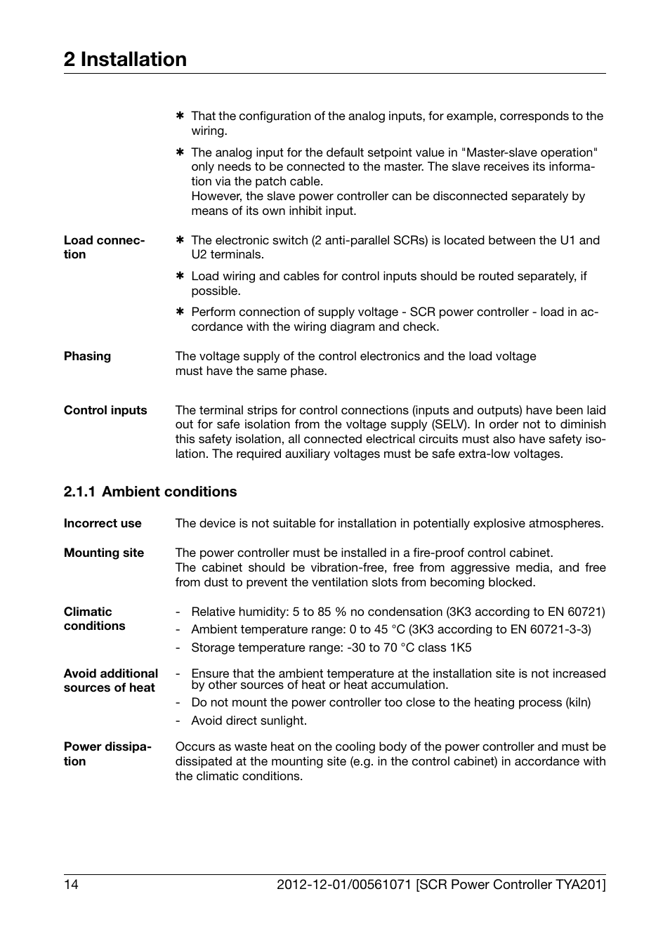 1 ambient conditions, Ambient conditions, 2 installation | JUMO 709061 TYA 201 - Single-Phase Power Controller Operating Manual User Manual | Page 16 / 112