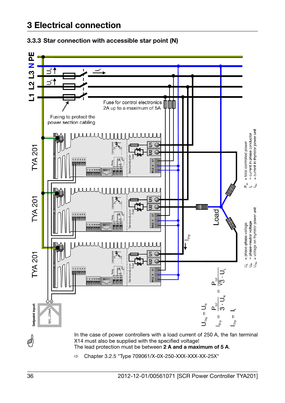 3 star connection with accessible star point (n), Star connection with accessible star point (n) | JUMO 709061 TYA 201 - Single-Phase Power Controller Operating Manual User Manual | Page 38 / 112