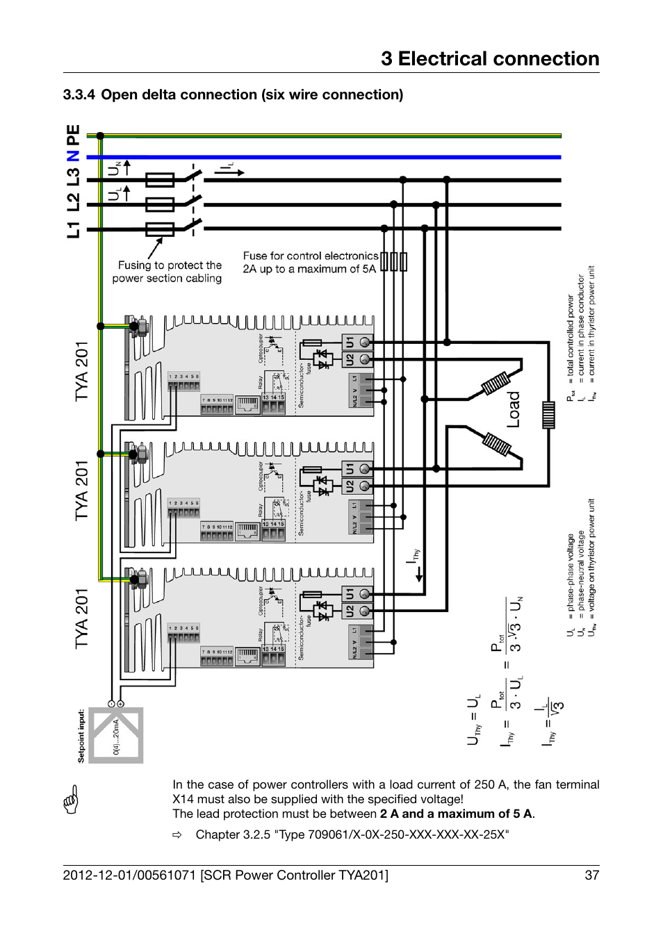 4 open delta connection (six wire connection), Open delta connection (six wire connection) | JUMO 709061 TYA 201 - Single-Phase Power Controller Operating Manual User Manual | Page 39 / 112