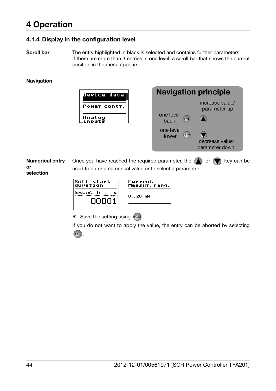 4 display in the configuration level, Display in the configuration level, 4 operation | JUMO 709061 TYA 201 - Single-Phase Power Controller Operating Manual User Manual | Page 46 / 112