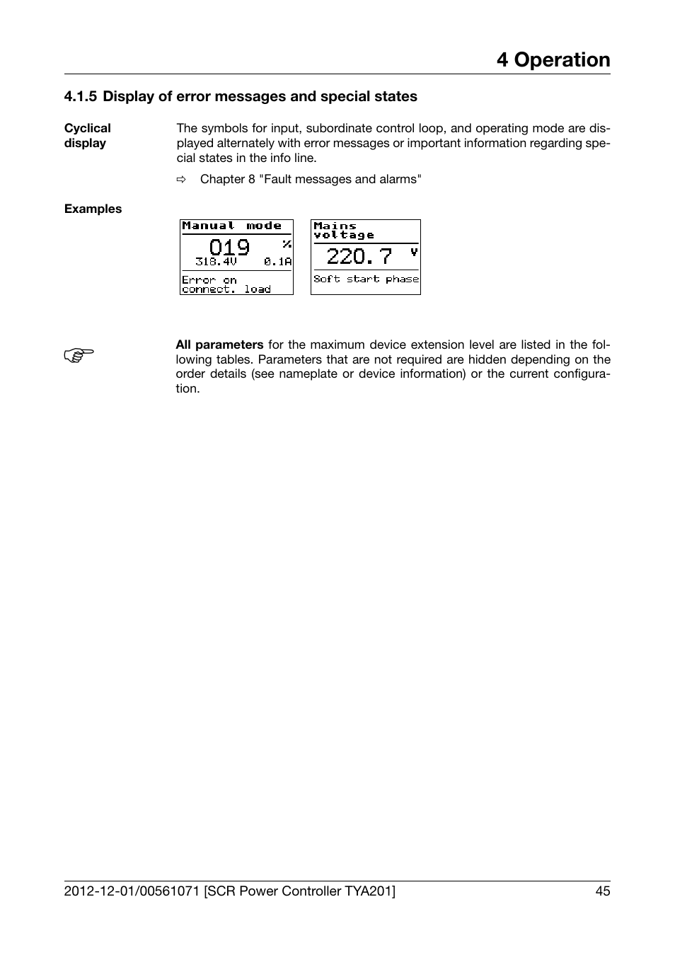 5 display of error messages and special states, Display of error messages and special states, 4 operation | JUMO 709061 TYA 201 - Single-Phase Power Controller Operating Manual User Manual | Page 47 / 112