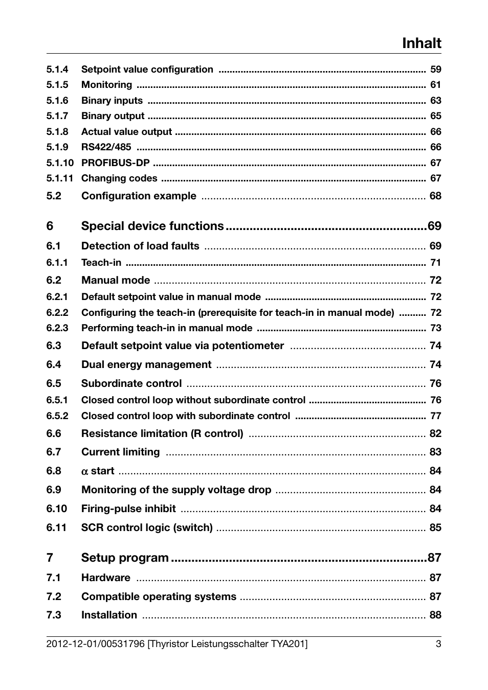 Inhalt, 6special device functions, 7setup program | JUMO 709061 TYA 201 - Single-Phase Power Controller Operating Manual User Manual | Page 5 / 112