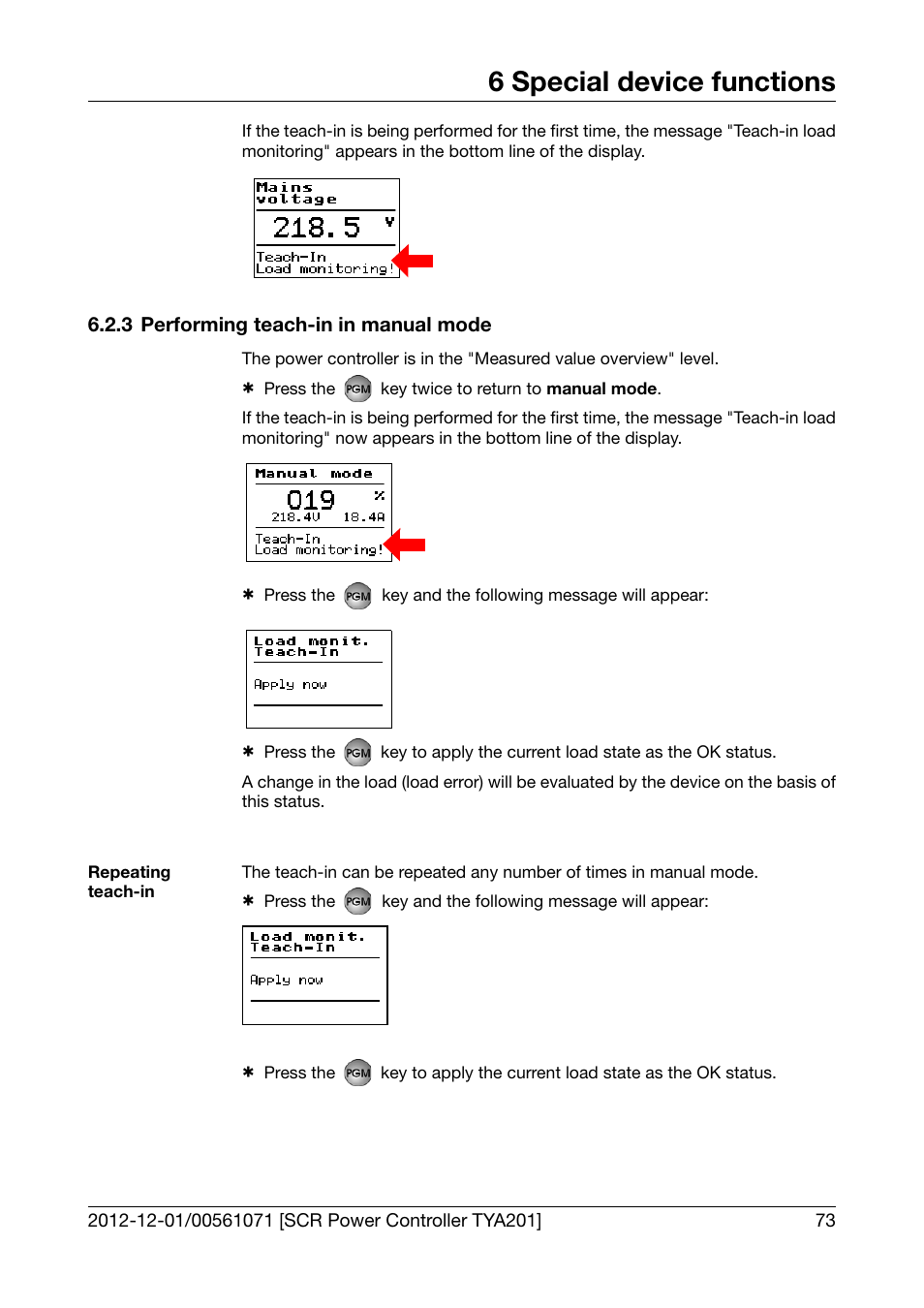 3 performing teach-in in manual mode, Performing teach-in in manual mode, 6 special device functions | JUMO 709061 TYA 201 - Single-Phase Power Controller Operating Manual User Manual | Page 75 / 112