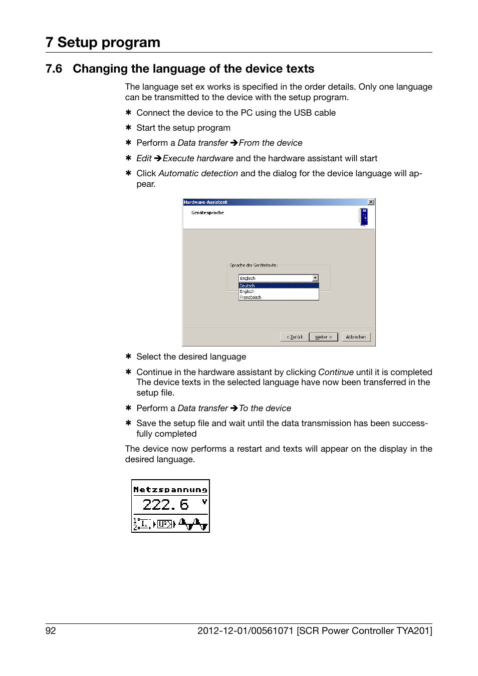 6 changing the language of the device texts, Changing the language of the device texts, 7 setup program | JUMO 709061 TYA 201 - Single-Phase Power Controller Operating Manual User Manual | Page 94 / 112