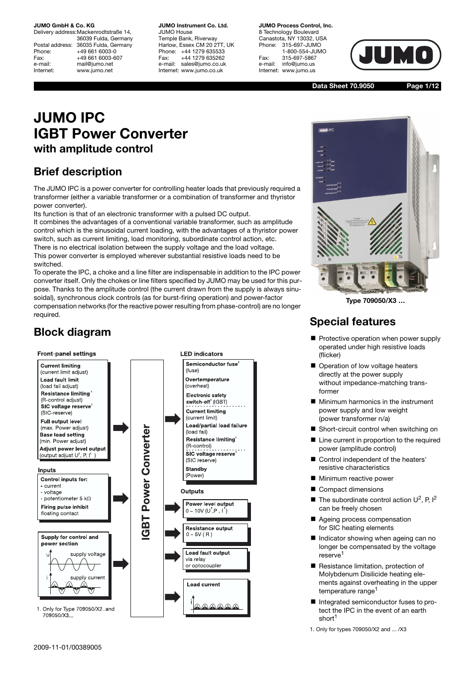 JUMO 709050 IPC IGBT Power Converter Data Sheet User Manual | 12 pages