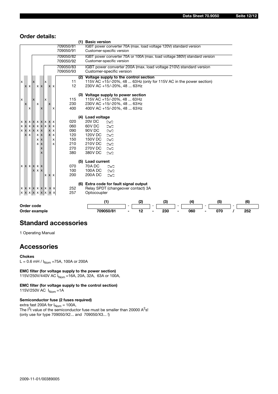 Standard accessories, Accessories, Order details | JUMO 709050 IPC IGBT Power Converter Data Sheet User Manual | Page 12 / 12