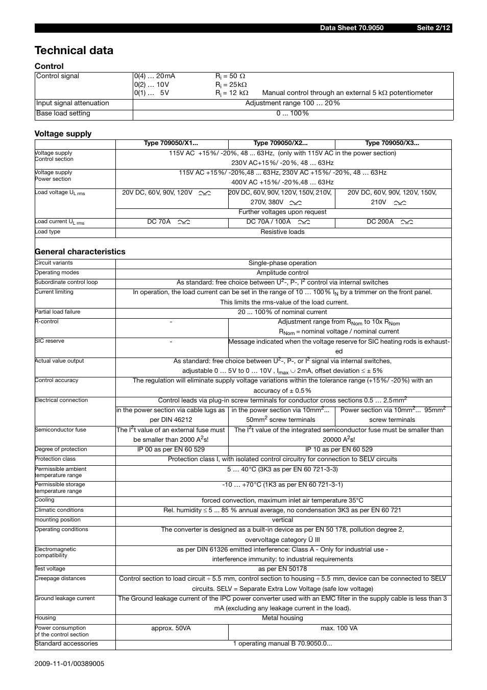 Technical data | JUMO 709050 IPC IGBT Power Converter Data Sheet User Manual | Page 2 / 12