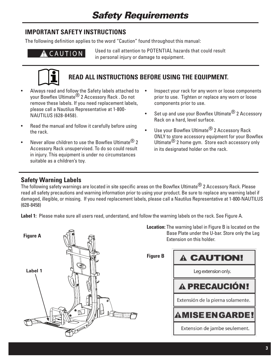 Safety requirements, Important safety instructions | Bowflex Ultimate 2 User Manual | Page 3 / 12