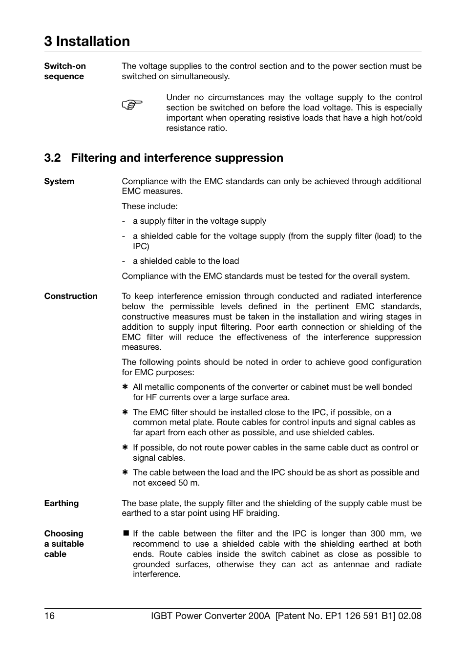 2 filtering and interference suppression, Filtering and interference suppression, 3 installation | JUMO 709050 IPC IGBT Power Converter IPC 200A Operating Manual User Manual | Page 16 / 52