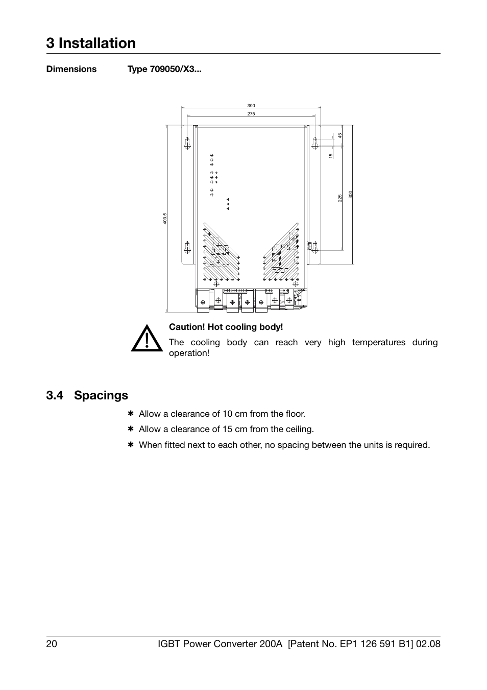 4 spacings, Spacings, 3 installation | JUMO 709050 IPC IGBT Power Converter IPC 200A Operating Manual User Manual | Page 20 / 52