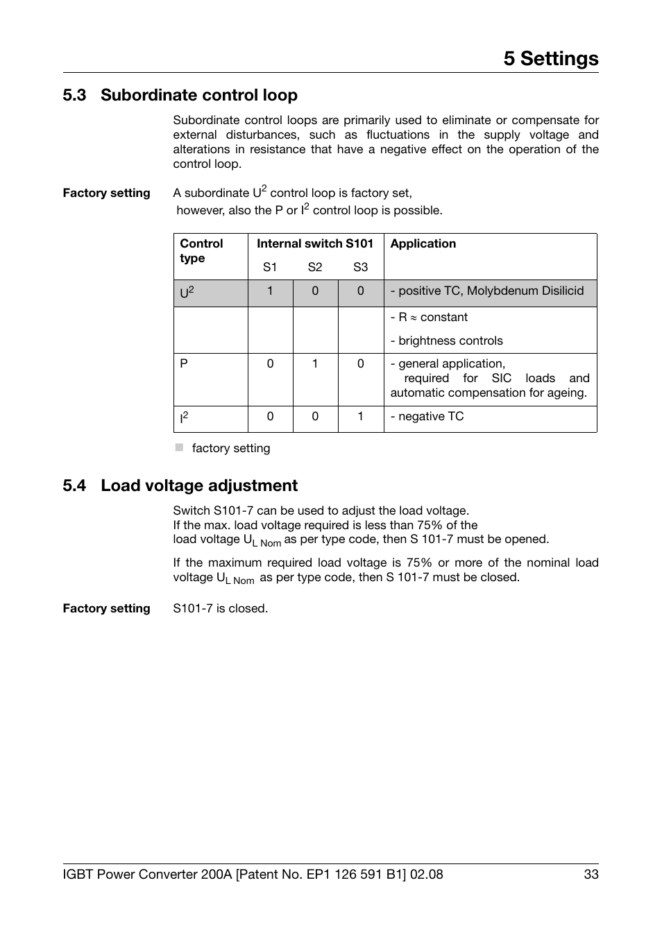 3 subordinate control loop, 4 load voltage adjustment, Subordinate control loop | Load voltage adjustment, 5 settings | JUMO 709050 IPC IGBT Power Converter IPC 200A Operating Manual User Manual | Page 33 / 52