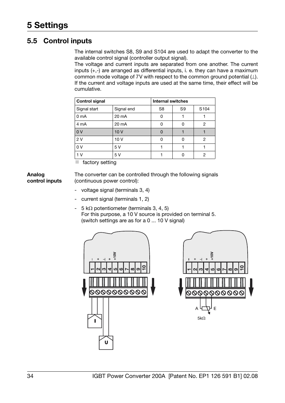 5 control inputs, Control inputs, 5 settings | JUMO 709050 IPC IGBT Power Converter IPC 200A Operating Manual User Manual | Page 34 / 52