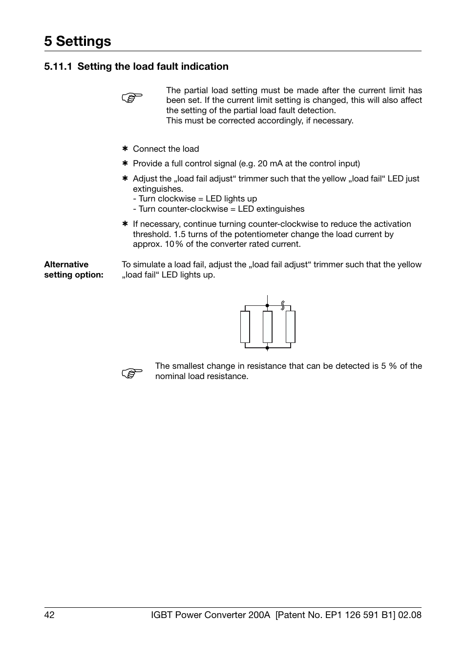 1 setting the load fault indication, 5 settings | JUMO 709050 IPC IGBT Power Converter IPC 200A Operating Manual User Manual | Page 42 / 52