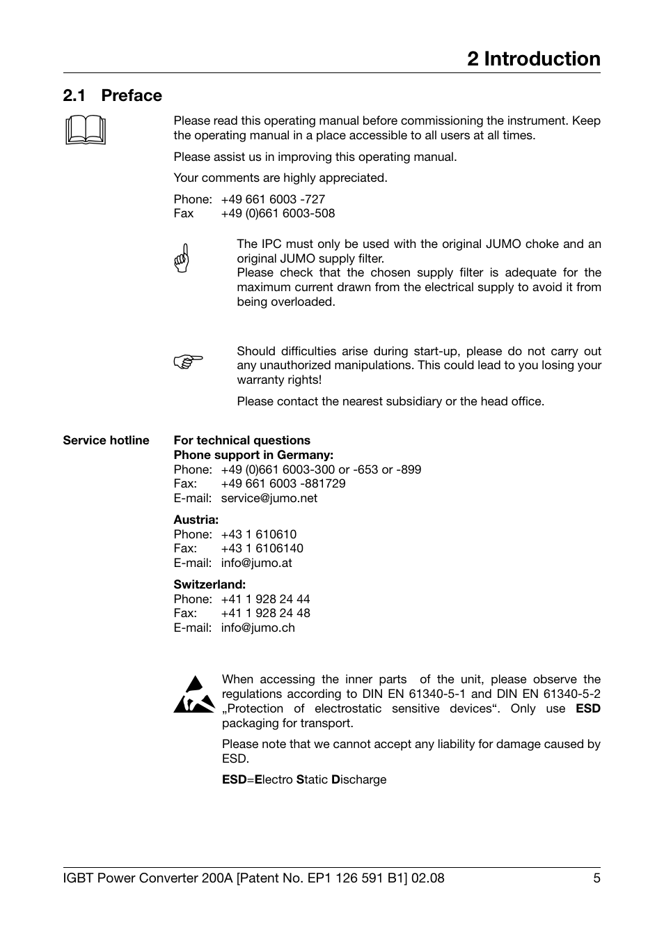 2 introduction, 1 preface, Introduction | Preface | JUMO 709050 IPC IGBT Power Converter IPC 200A Operating Manual User Manual | Page 5 / 52