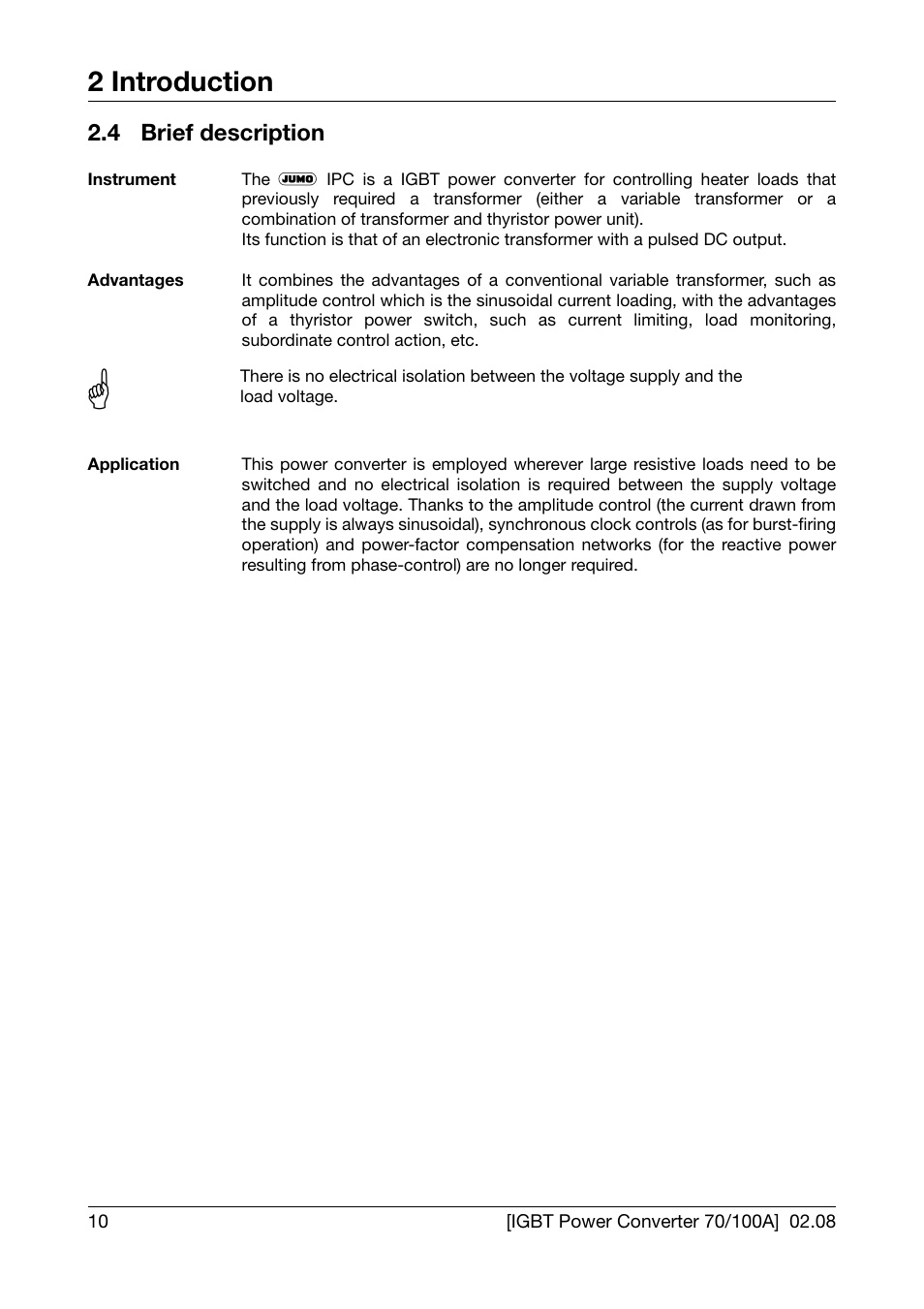 4 brief description, Brief description, 2 introduction | JUMO 709050 IPC IGBT Power Converter IPC 70/100A Operating Manual User Manual | Page 10 / 52