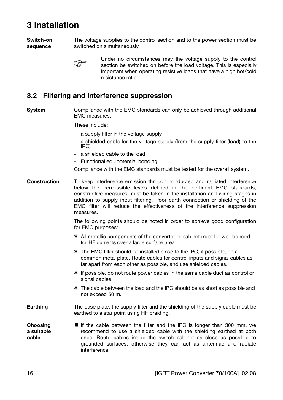 2 filtering and interference suppression, Filtering and interference suppression, 3 installation | JUMO 709050 IPC IGBT Power Converter IPC 70/100A Operating Manual User Manual | Page 16 / 52