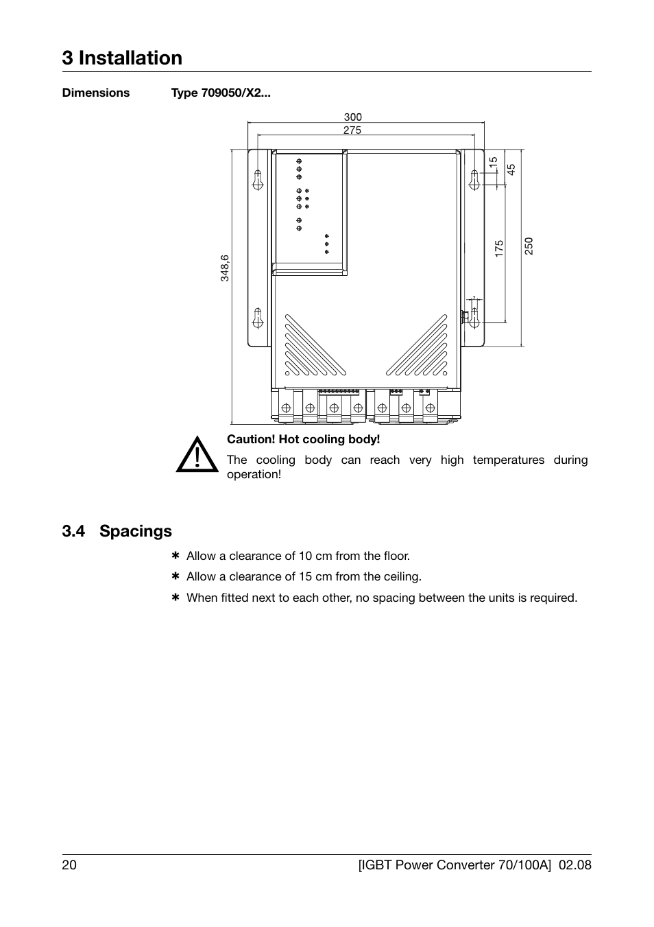 4 spacings, Spacings, 3 installation | JUMO 709050 IPC IGBT Power Converter IPC 70/100A Operating Manual User Manual | Page 20 / 52