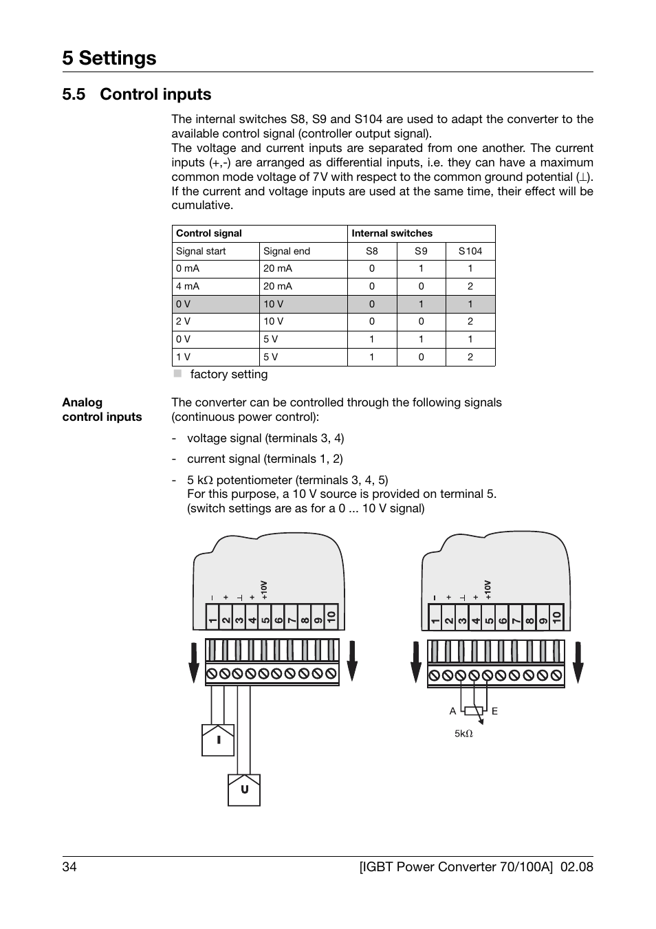 5 control inputs, Control inputs, 5 settings | JUMO 709050 IPC IGBT Power Converter IPC 70/100A Operating Manual User Manual | Page 34 / 52