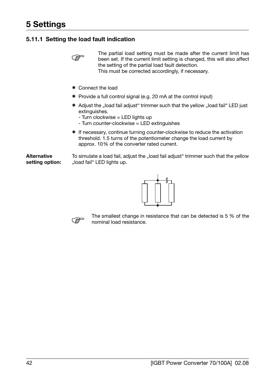 1 setting the load fault indication, 5 settings | JUMO 709050 IPC IGBT Power Converter IPC 70/100A Operating Manual User Manual | Page 42 / 52