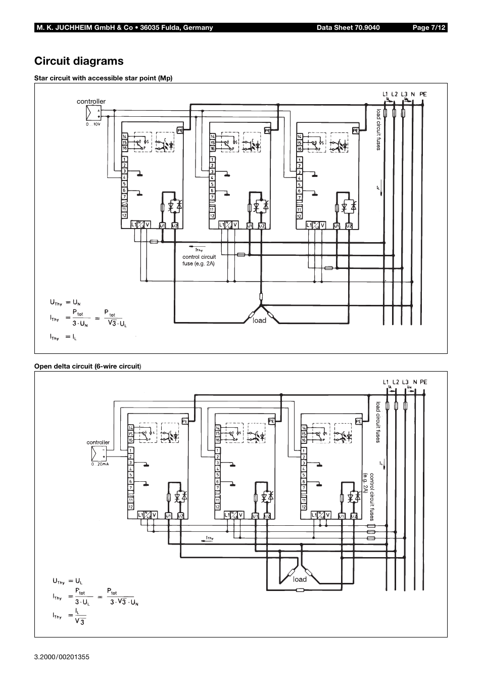 Circuit diagrams | JUMO 709040 TYA-110 thyristor power unit Data Sheet User Manual | Page 7 / 12
