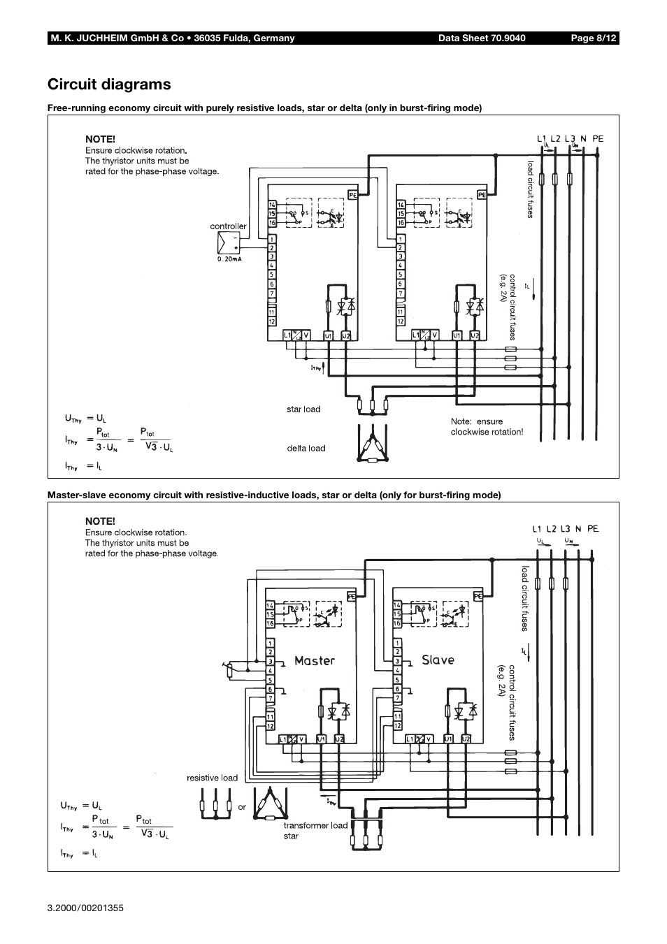 Circuit diagrams | JUMO 709040 TYA-110 thyristor power unit Data Sheet User Manual | Page 8 / 12