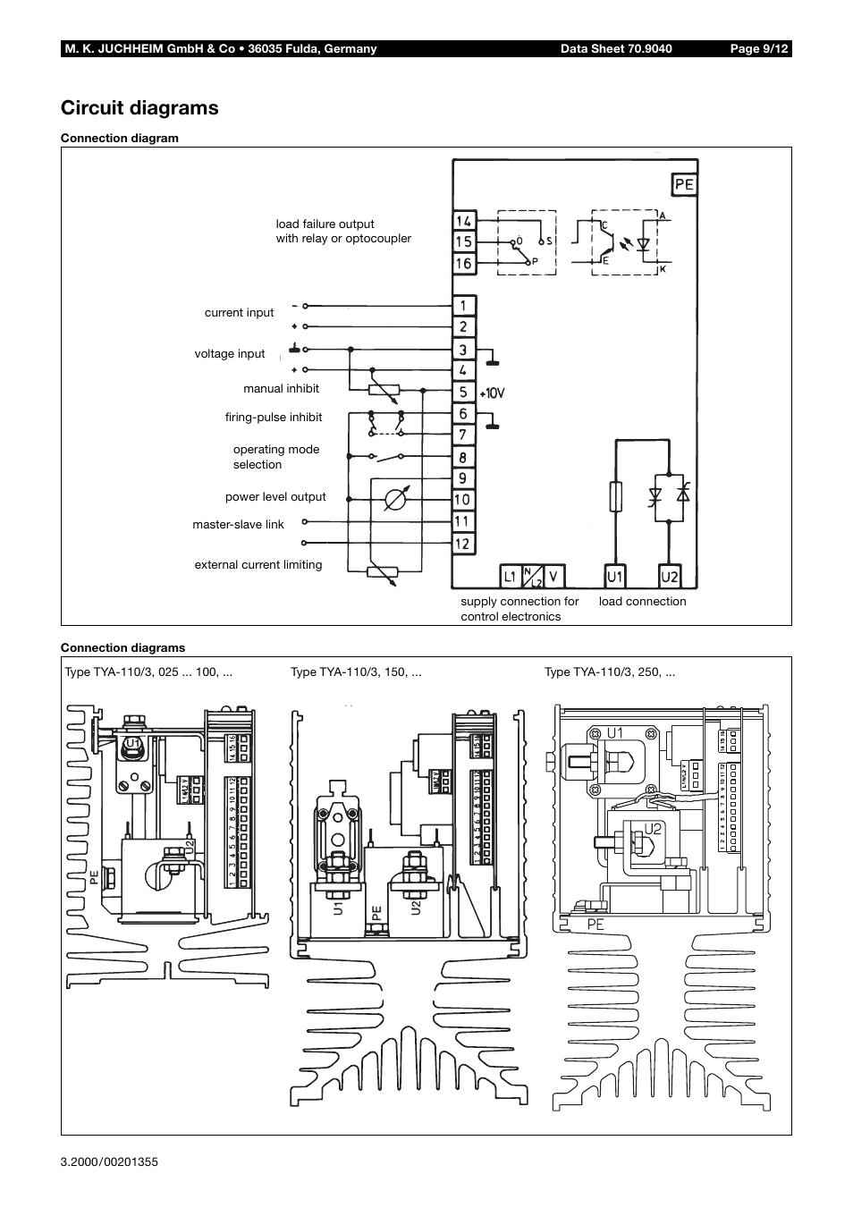 Circuit diagrams | JUMO 709040 TYA-110 thyristor power unit Data Sheet User Manual | Page 9 / 12