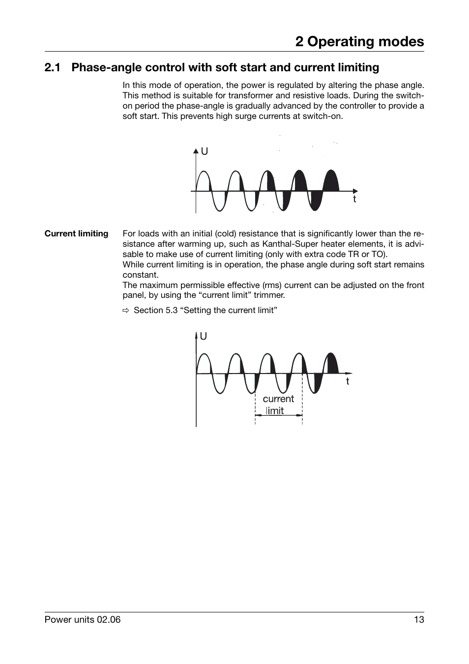 2 operating modes, Current limiting, Operating modes | JUMO 709040 TYA-110 thyristor power unit Operating Manual User Manual | Page 13 / 56