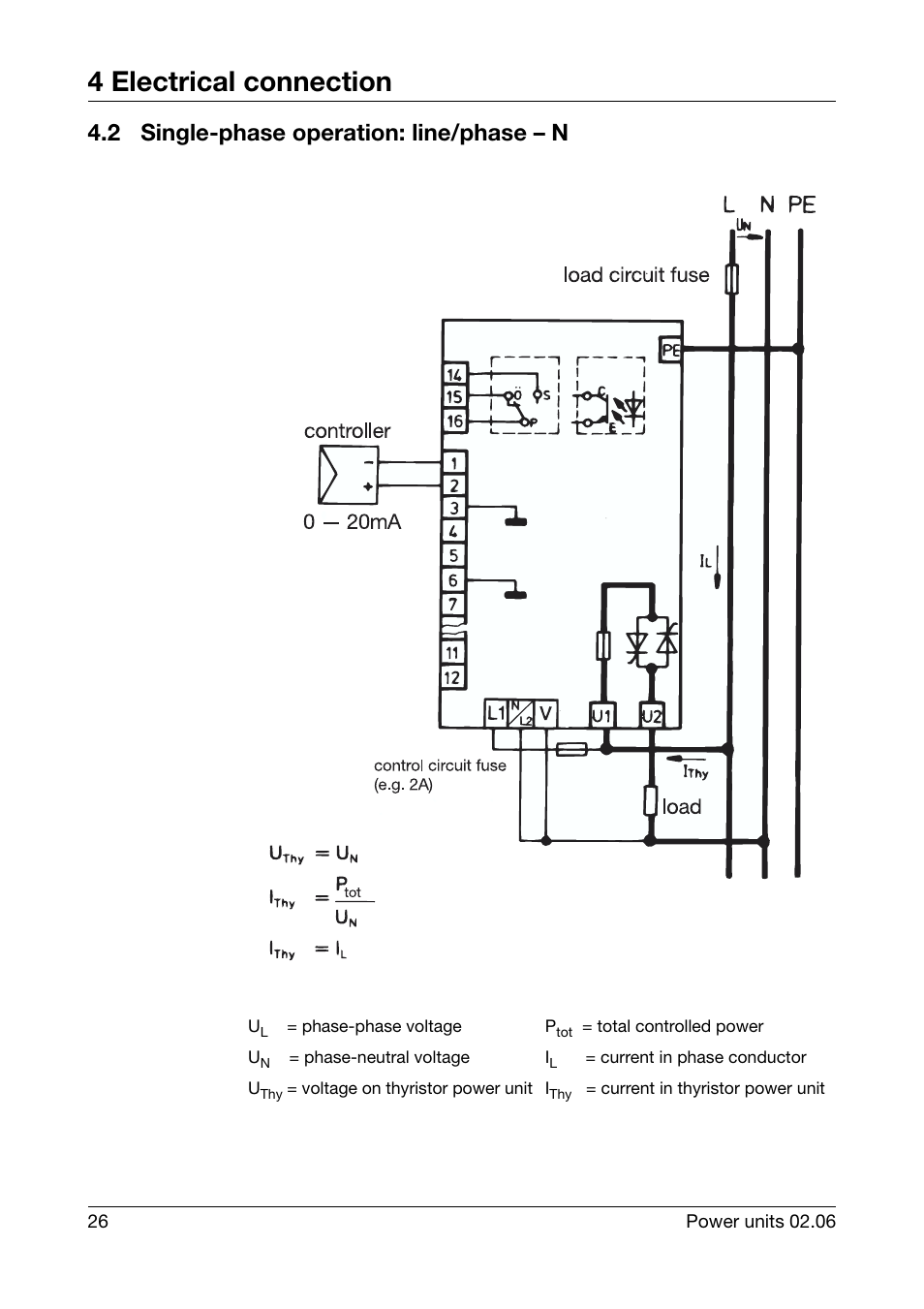 2 single-phase operation: line/phase - n, Single-phase operation: line/phase – n, 4 electrical connection | 2 single-phase operation: line/phase – n | JUMO 709040 TYA-110 thyristor power unit Operating Manual User Manual | Page 26 / 56