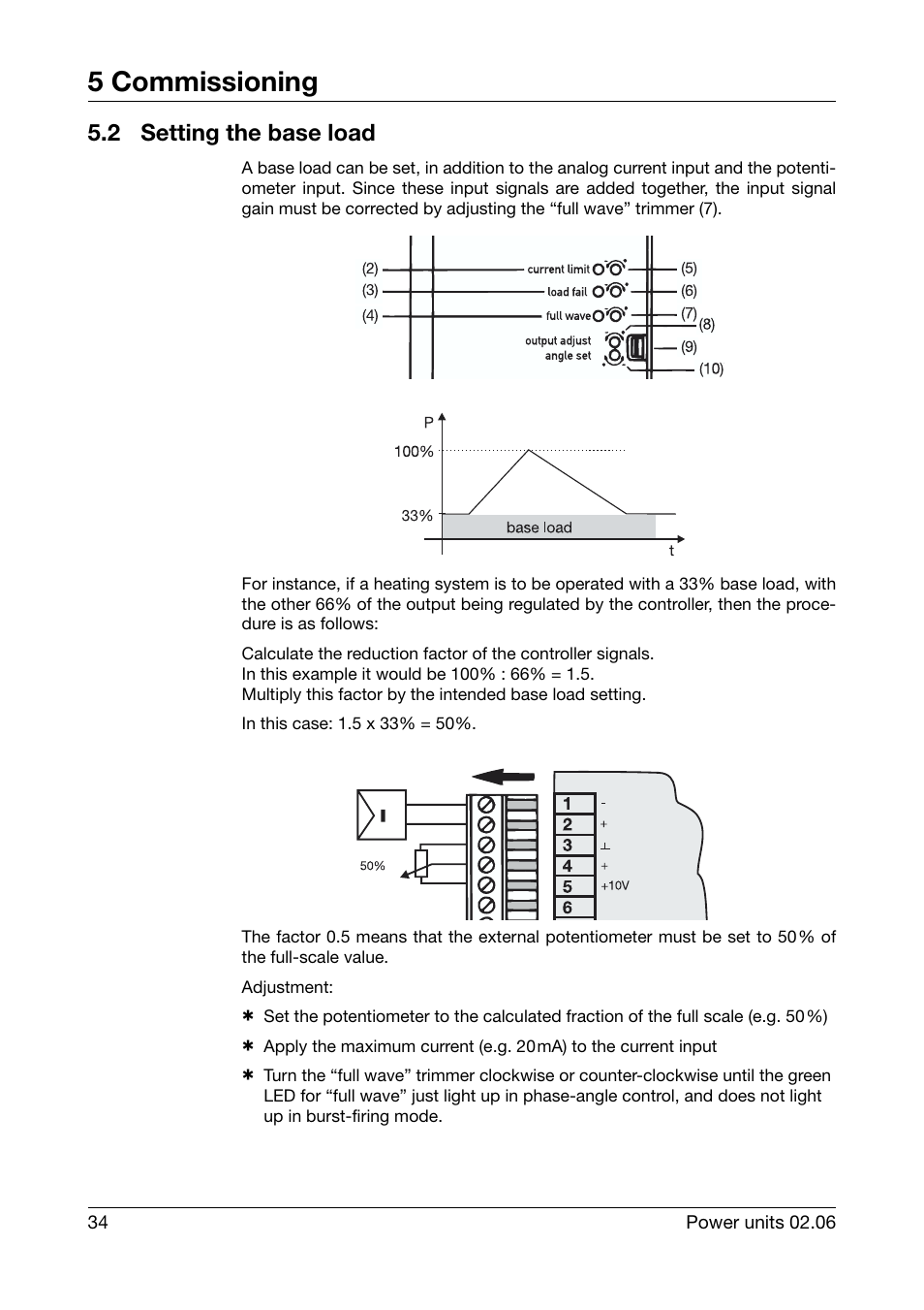 2 setting the base load, Setting the base load, 5 commissioning | JUMO 709040 TYA-110 thyristor power unit Operating Manual User Manual | Page 34 / 56