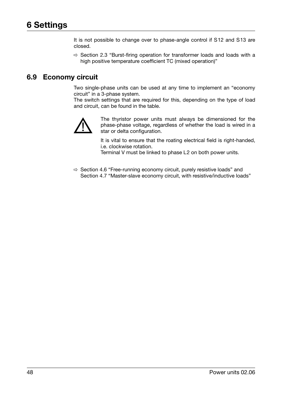 9 economy circuit, Economy circuit, 6 settings | JUMO 709040 TYA-110 thyristor power unit Operating Manual User Manual | Page 48 / 56