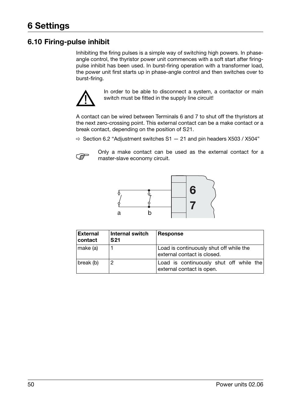 10 firing-pulse inhibit, 6 settings | JUMO 709040 TYA-110 thyristor power unit Operating Manual User Manual | Page 50 / 56