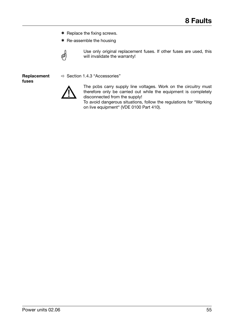 Replacement fuses | JUMO 709040 TYA-110 thyristor power unit Operating Manual User Manual | Page 55 / 56