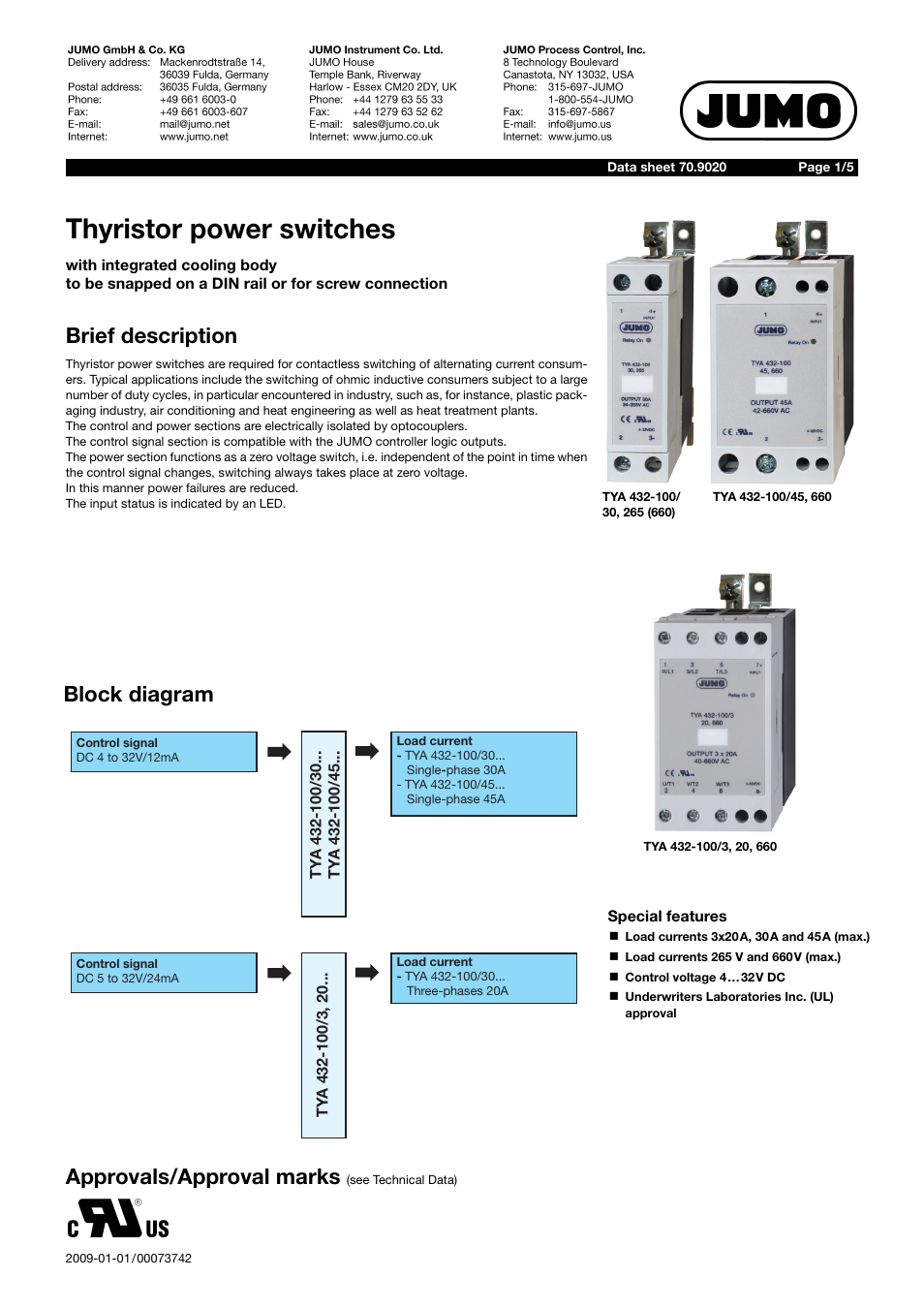 JUMO 709020 TYA-432 thyristor power switch Data Sheet User Manual | 5 pages