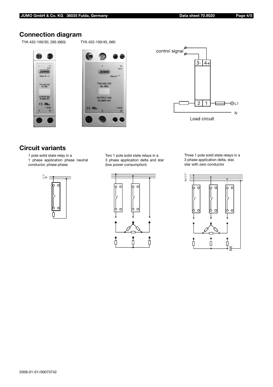 Connection diagram circuit variants | JUMO 709020 TYA-432 thyristor power switch Data Sheet User Manual | Page 4 / 5