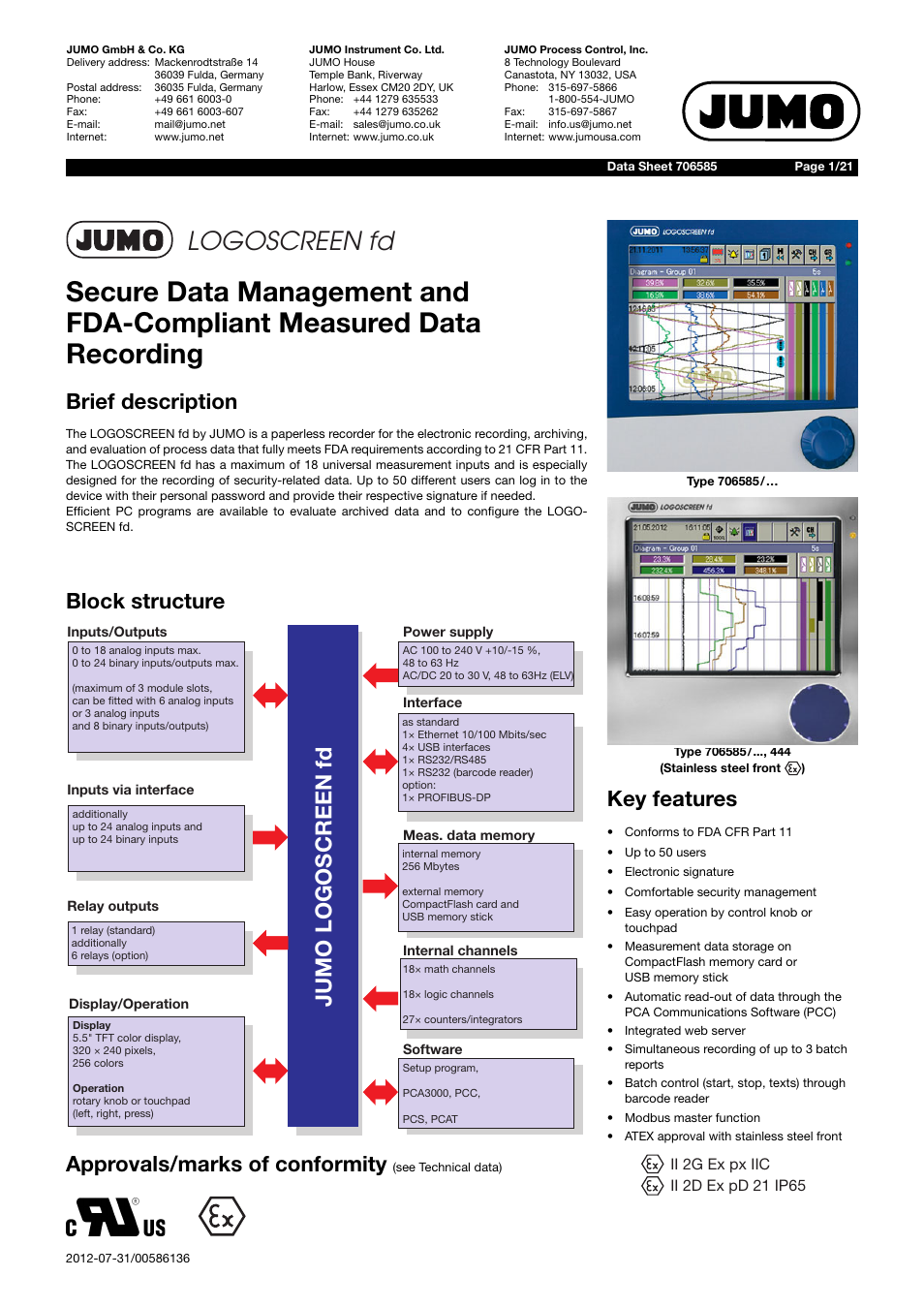 JUMO 706585 LOGOSCREEN fd Data Sheet User Manual | 21 pages