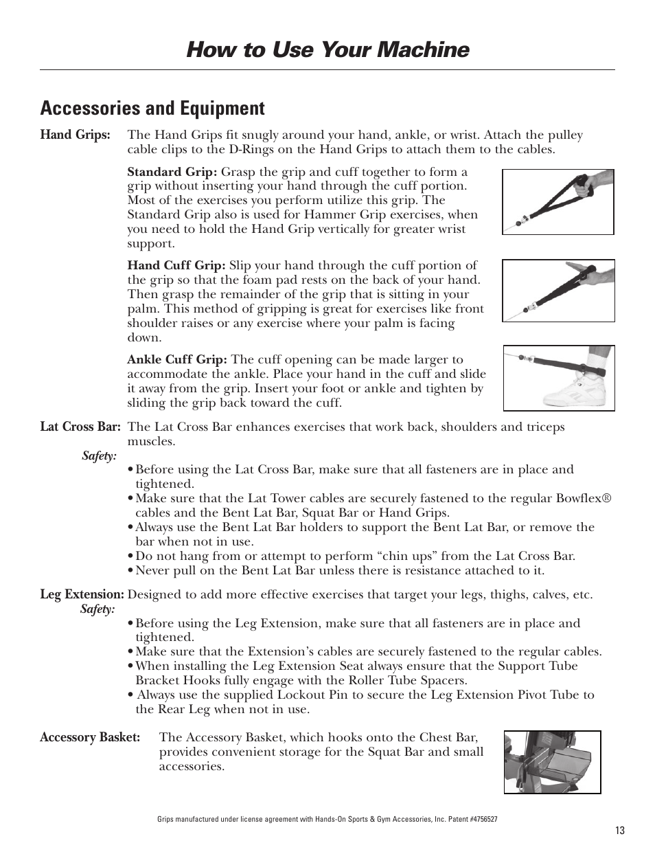 How to use your machine, Accessories and equipment | Bowflex Blaze Home Gym User Manual | Page 13 / 80