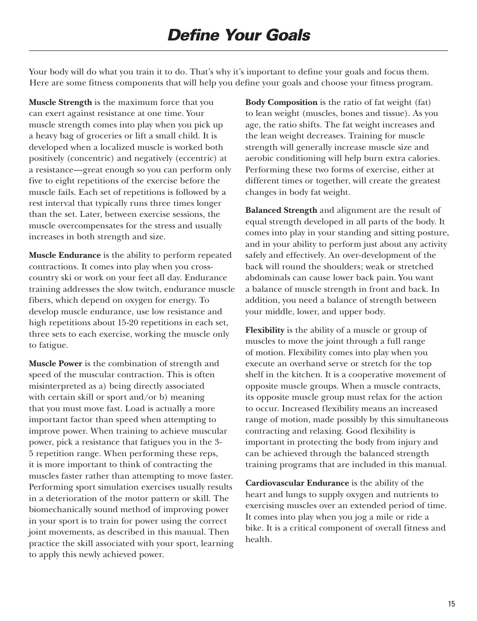Define your goals | Bowflex Blaze Home Gym User Manual | Page 15 / 80