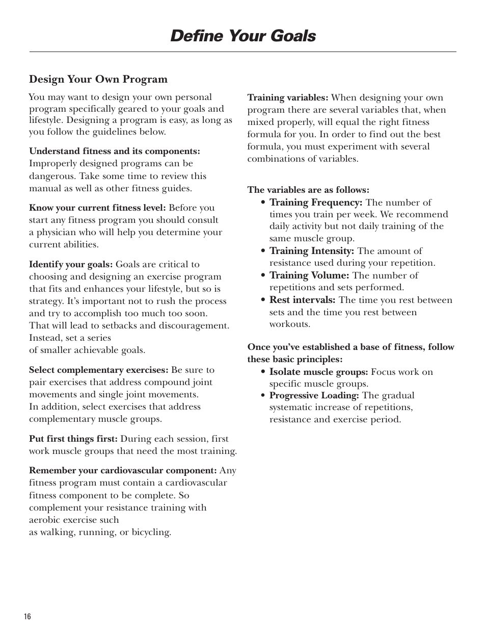 Define your goals | Bowflex Blaze Home Gym User Manual | Page 16 / 80