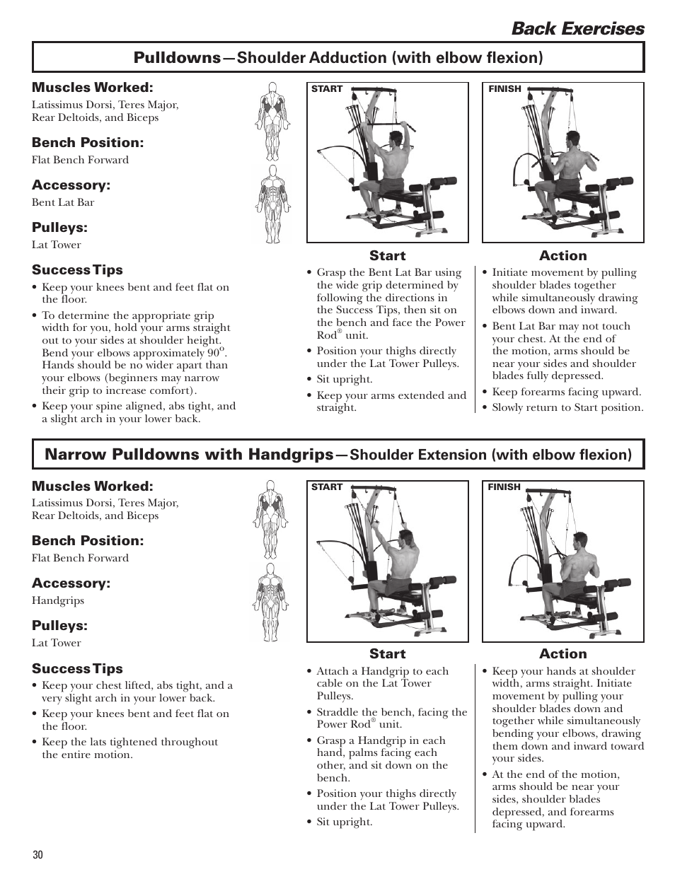 Back exercises, Shoulder extension (with elbow ﬂexion) | Bowflex Blaze Home Gym User Manual | Page 30 / 80