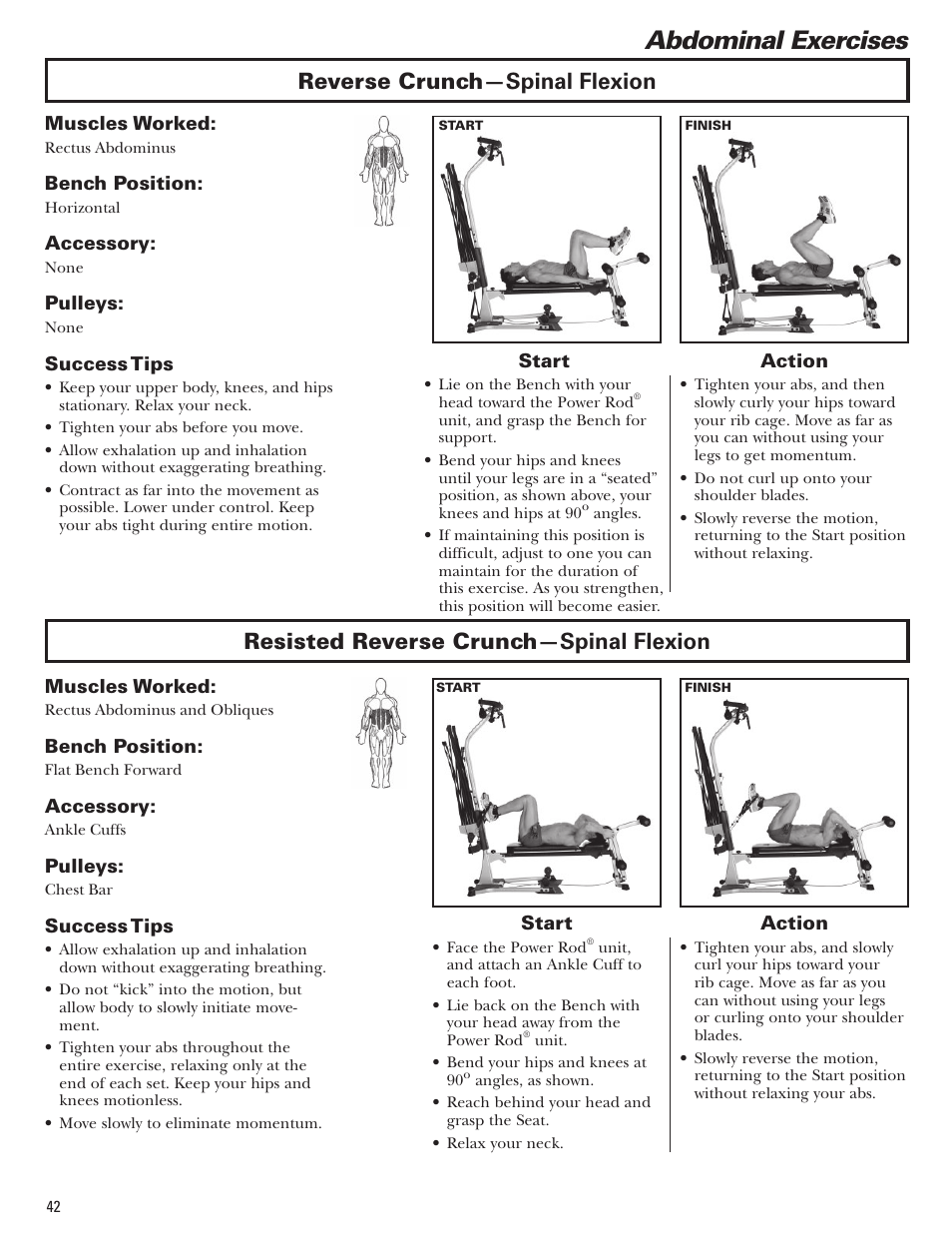 Abdominal exercises | Bowflex Blaze Home Gym User Manual | Page 42 / 80