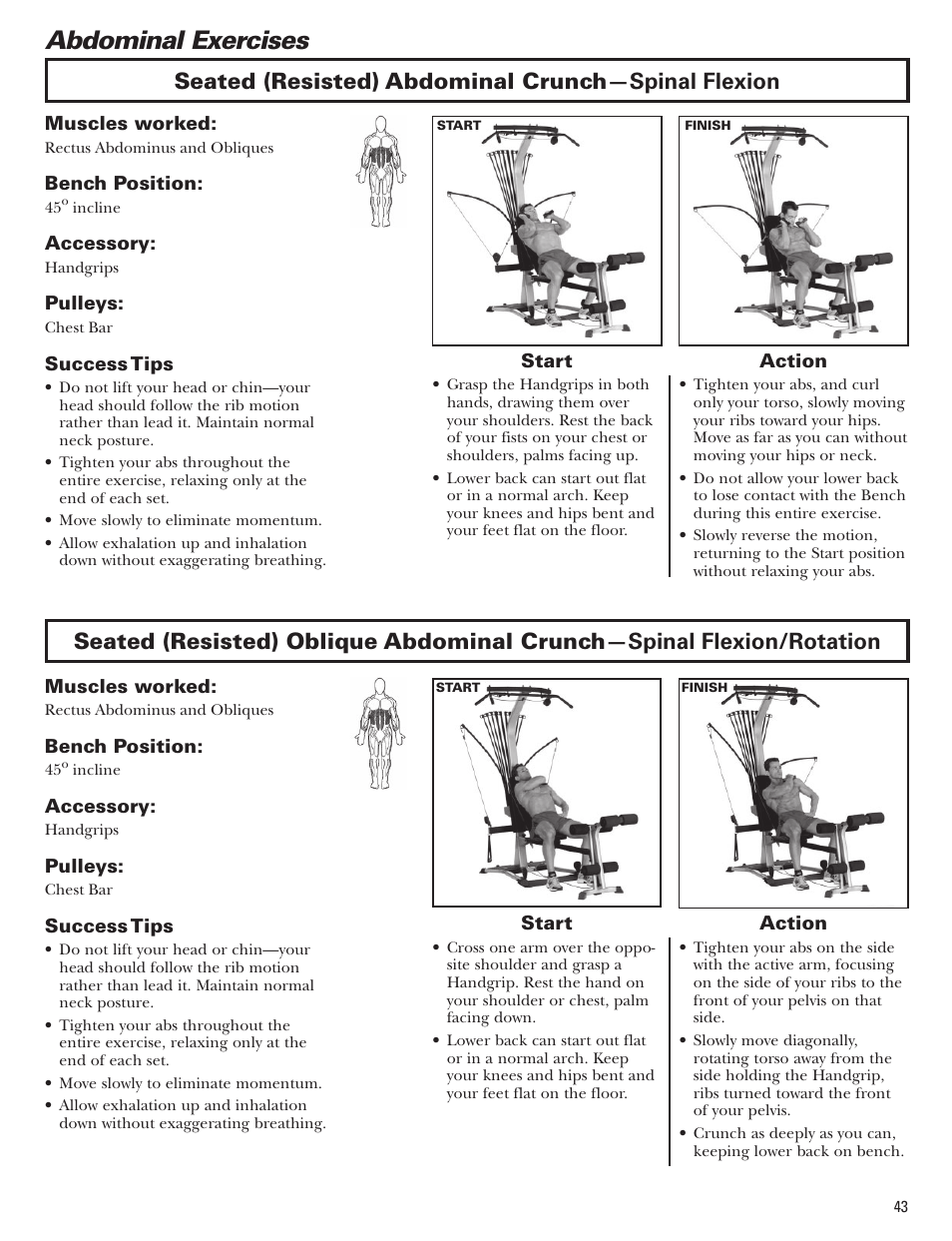 Abdominal exercises | Bowflex Blaze Home Gym User Manual | Page 43 / 80