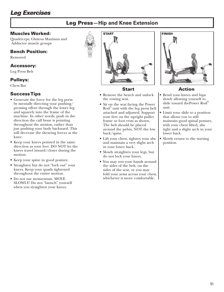 Leg exercises, Leg press —hip and knee extension | Bowflex Blaze Home Gym User Manual | Page 51 / 80