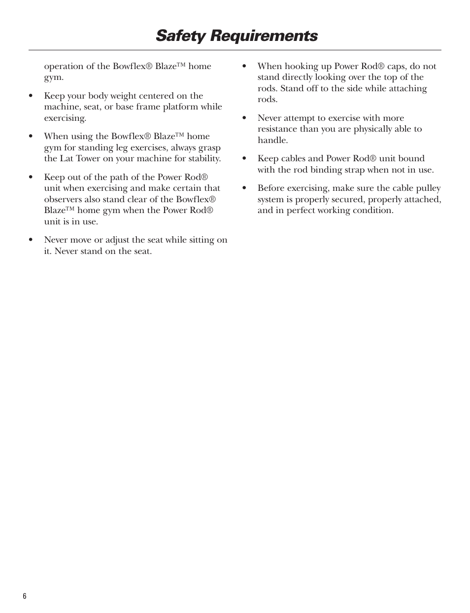 Safety requirements | Bowflex Blaze Home Gym User Manual | Page 6 / 80