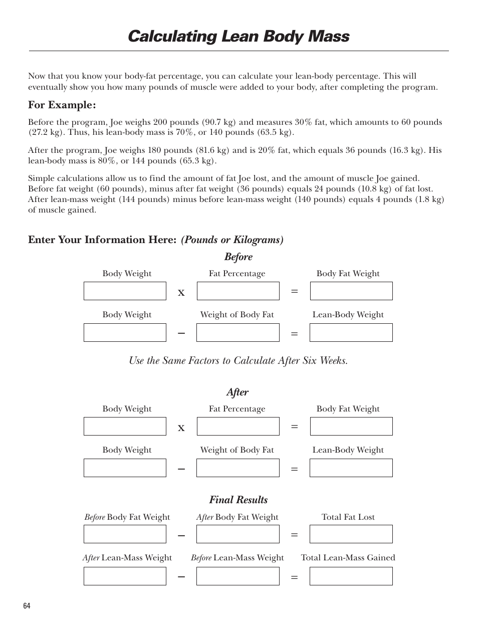 Calculating lean body mass | Bowflex Blaze Home Gym User Manual | Page 64 / 80