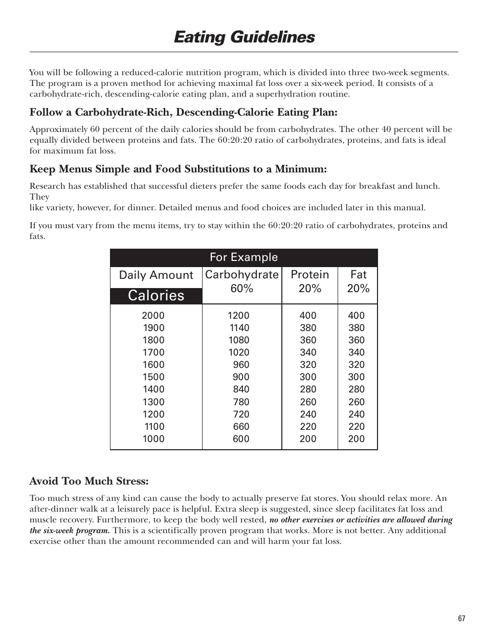 Eating guidelines, Calories | Bowflex Blaze Home Gym User Manual | Page 67 / 80