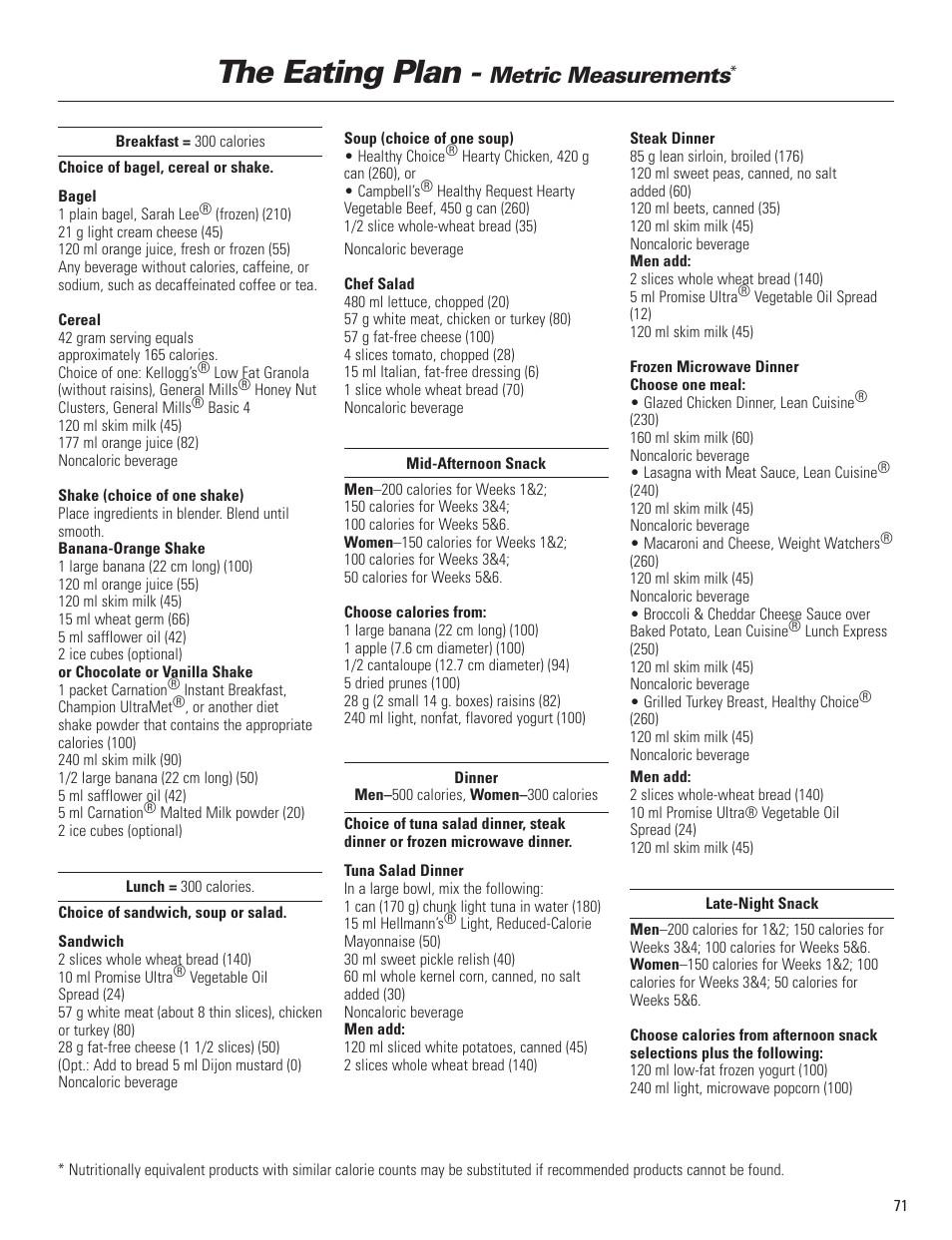 The eating plan, Metric measurements | Bowflex Blaze Home Gym User Manual | Page 71 / 80